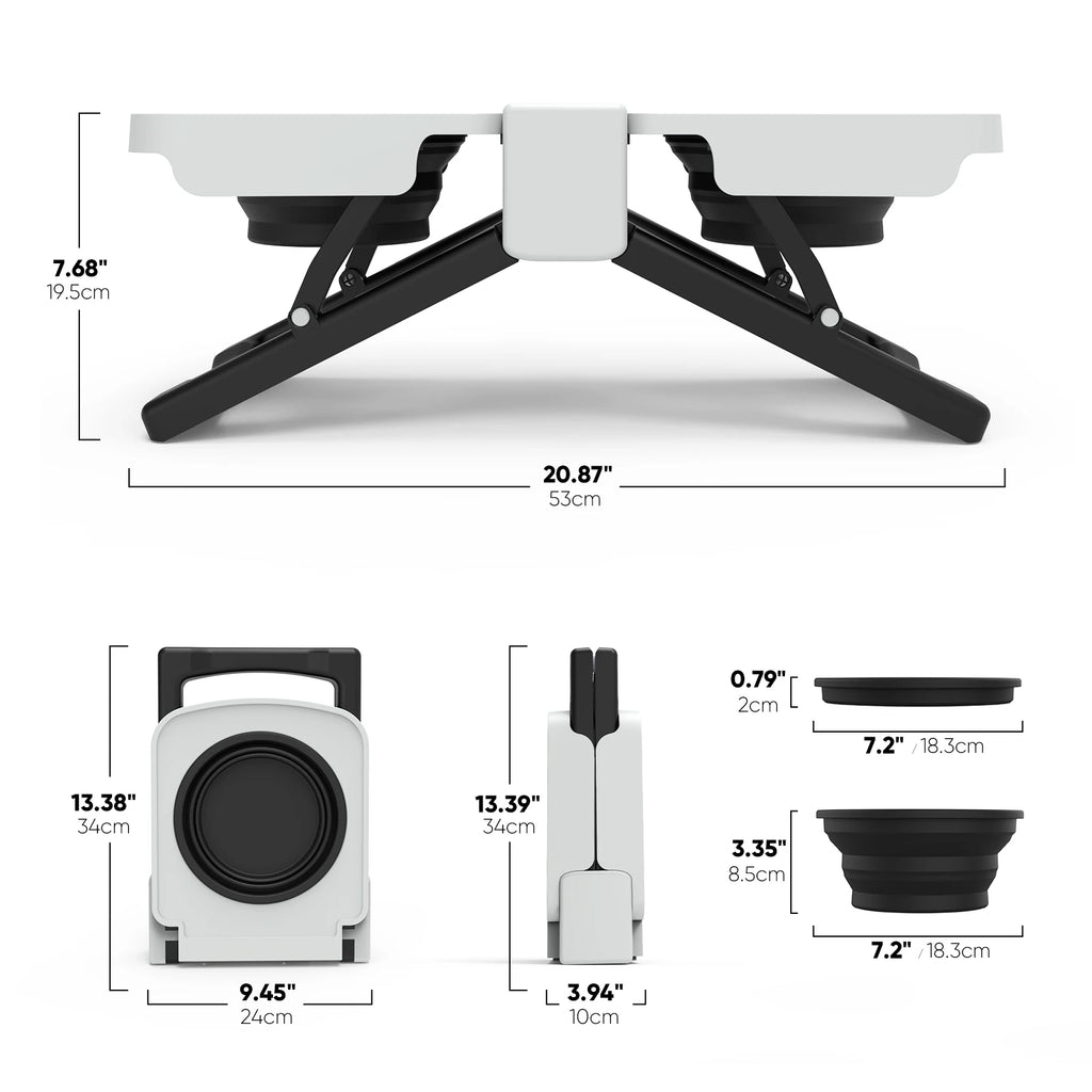 Elevated Dog Bowls Stand, Portable Travel Dog Bowls with Collapsible Silicone Double Diner Bowl, 5 Cups Capacity Food and Water