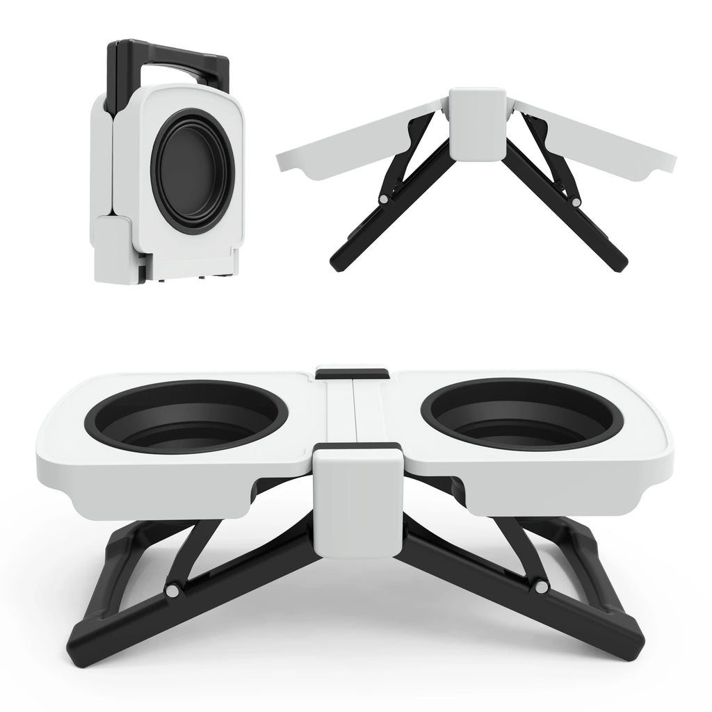 Elevated Dog Bowls Stand, Portable Travel Dog Bowls with Collapsible Silicone Double Diner Bowl, 5 Cups Capacity Food and Water