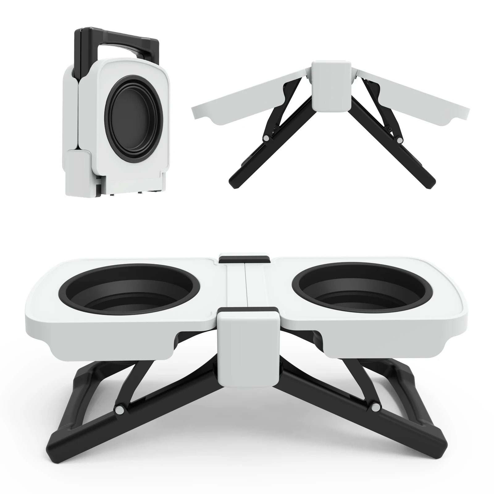 Elevated Dog Bowls Stand, Portable Travel Dog Bowls with Collapsible Silicone Double Diner Bowl, 5 Cups Capacity Food and Water