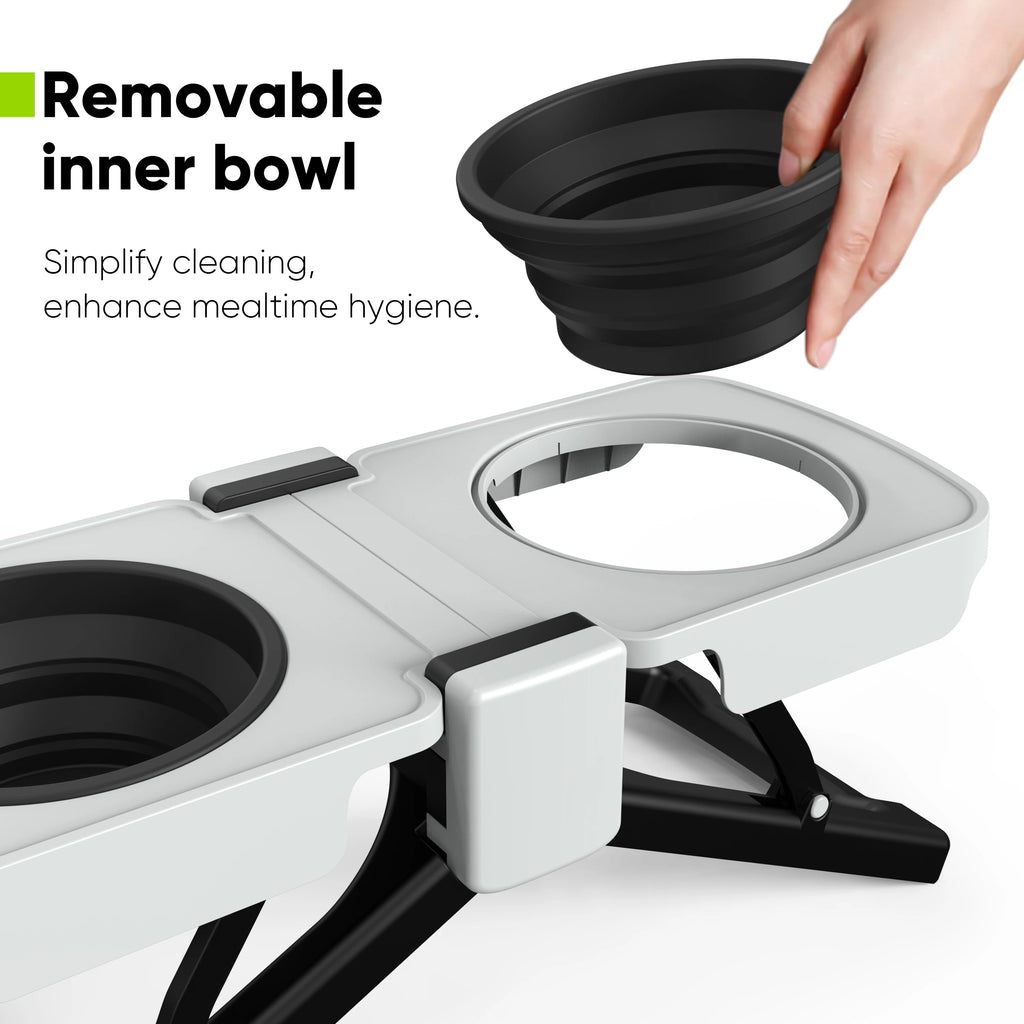 Elevated Dog Bowls Stand, Portable Travel Dog Bowls with Collapsible Silicone Double Diner Bowl, 5 Cups Capacity Food and Water