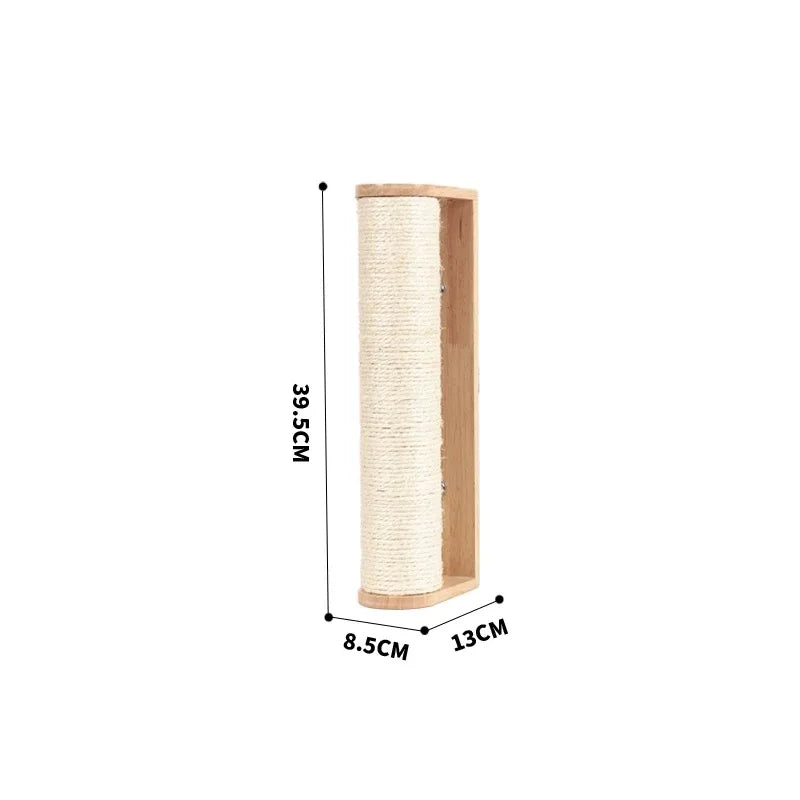 Wall-Mounted Cat Scratching Post – Rubber Wood & Sisal, Adjustable Height, Replaceable Poles, Easy Install, Climbing Tower