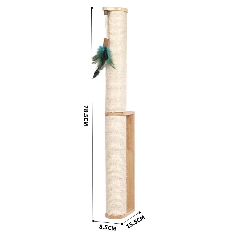 Wall-Mounted Cat Scratching Post – Rubber Wood & Sisal, Adjustable Height, Replaceable Poles, Easy Install, Climbing Tower