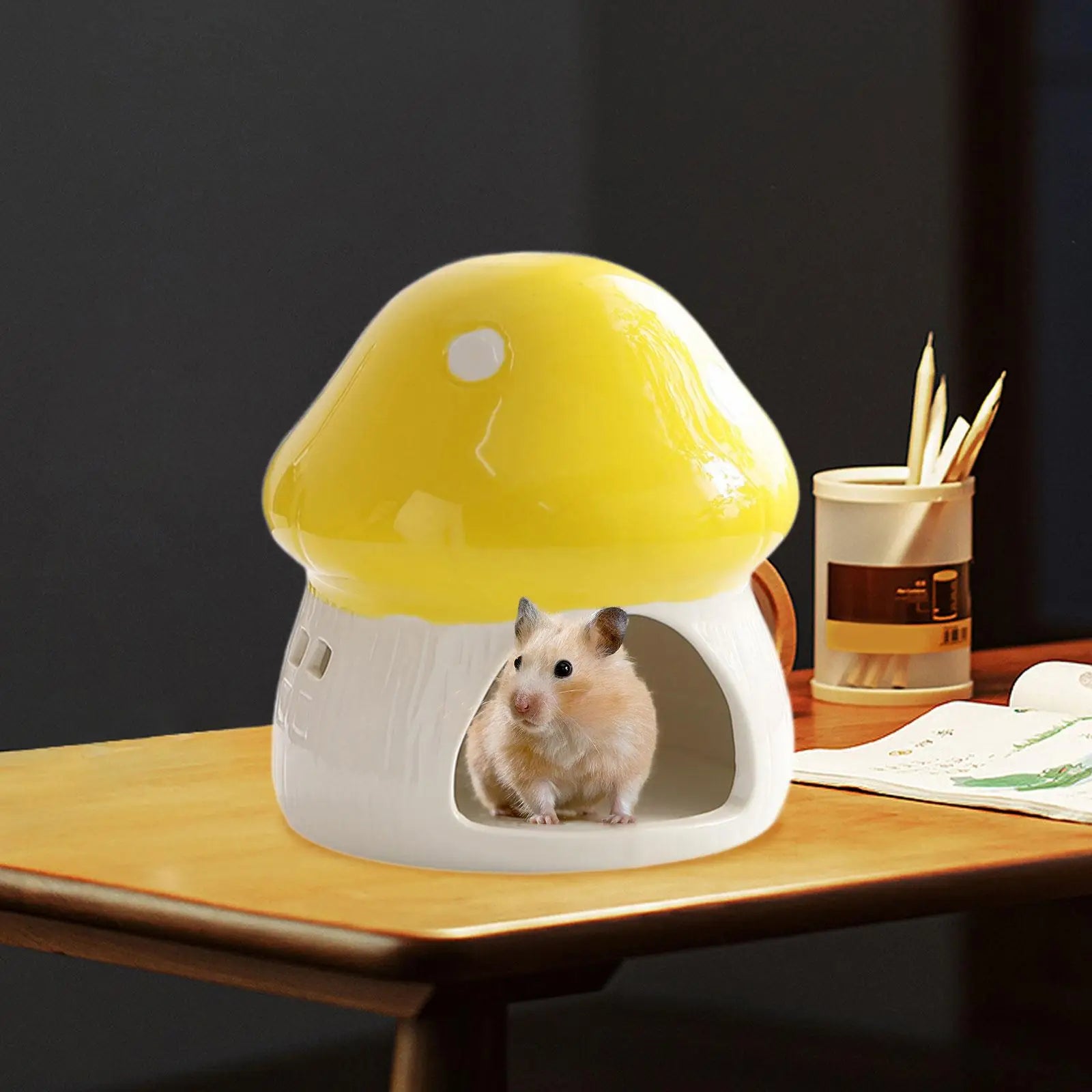 Ceramic Hamster House Multipurpose Durable Creative Furniture Food Bowl for Dwarf Hamster Ferret Hedgehog Gerbils Small Animals