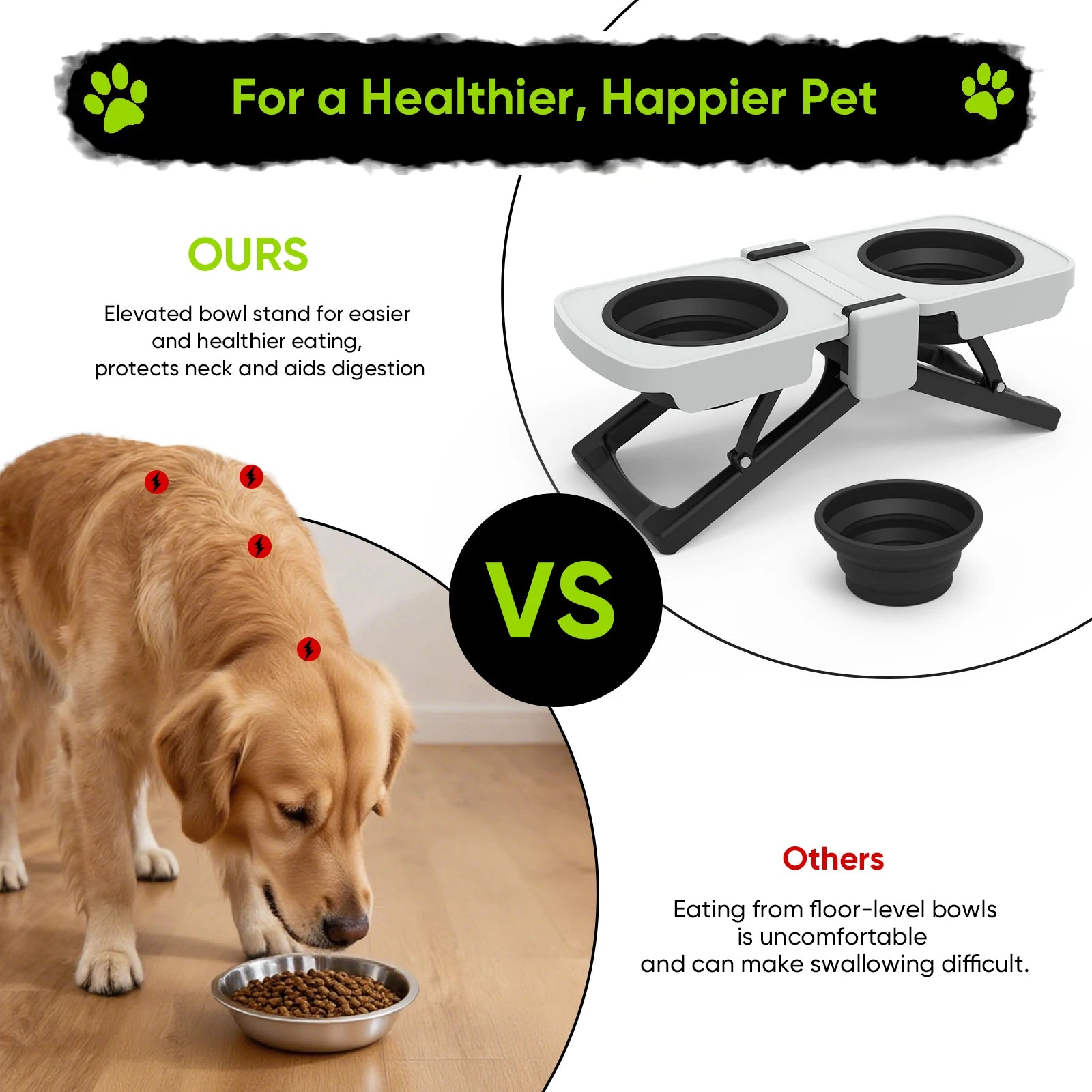 Elevated Dog Bowls Stand, Portable Travel Dog Bowls with Collapsible Silicone Double Diner Bowl, 5 Cups Capacity Food and Water