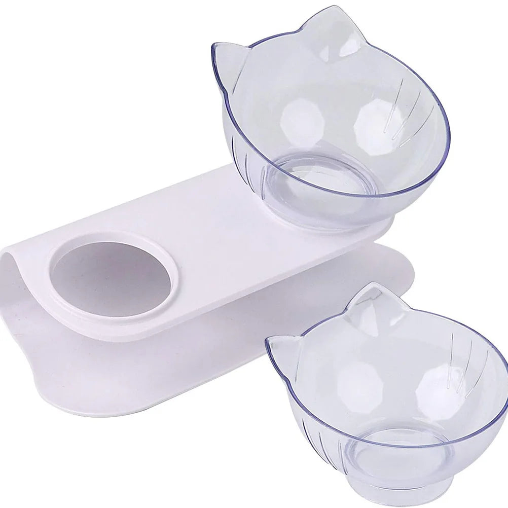 Cat Bowls Pet Feeding Bowl Cat Water Bowl Durable Fall Resistant 15 Degree Tilt Double Cat Food Bowl