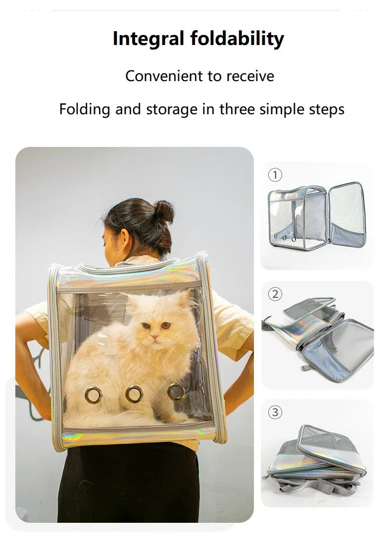 Pet Cat Carrier Backpack Breathable Travel Outdoor Shoulder Bag For Small Dogs Portable Transparent Carrying Pet Supplies Laser