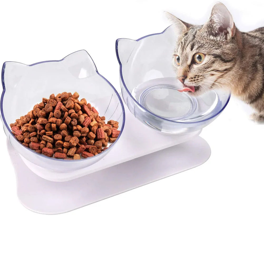Cat Bowls Pet Feeding Bowl Cat Water Bowl Durable Fall Resistant 15 Degree Tilt Double Cat Food Bowl