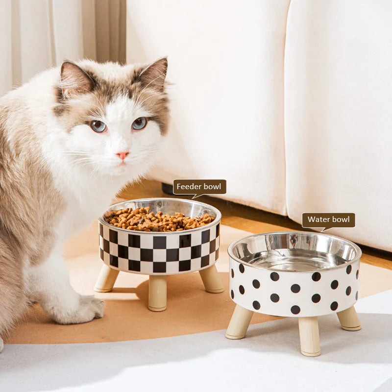 Cat Bowls New Stainless Steel Raised Cat Bowl Pet Food and Water Bowls Anti-Slip Pet Feeders for Cats and Dogs Pet Product