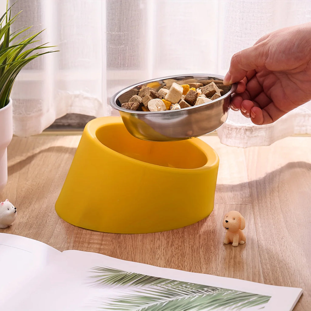 Pet Bowl, Slanted Mouth, Elevated Dog Bowl, Stainless Steel Dog Food Bowl with Bowl Rack, Water Basin, Durable and Detachable