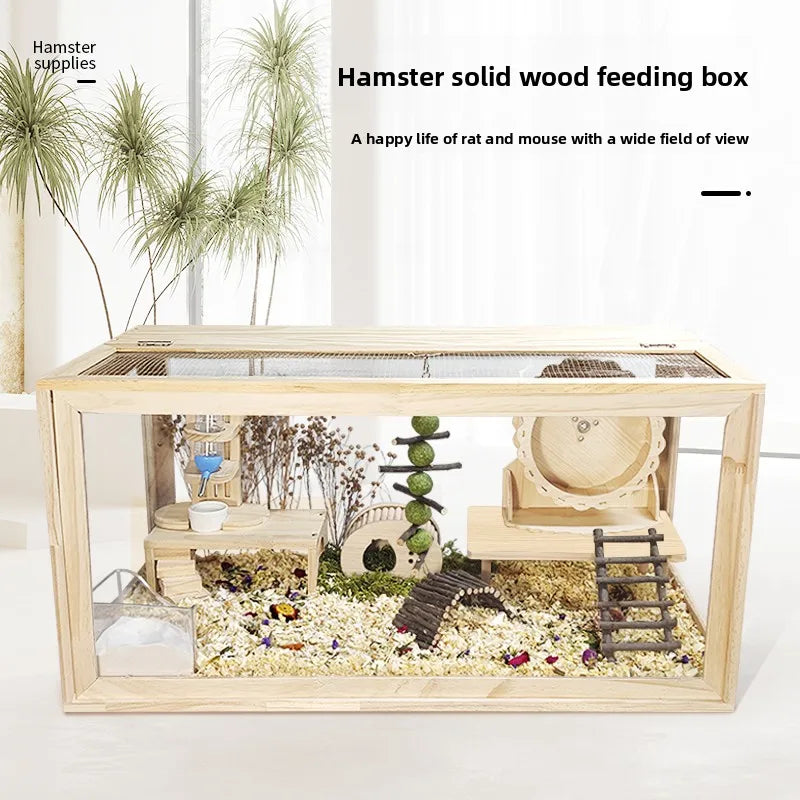 Hamster Frame Cage Solid Wood Acrylic Breathable Pet Cage Set for Golden Hamsters, Hedgehogs, Parrots, and Other Small Pets