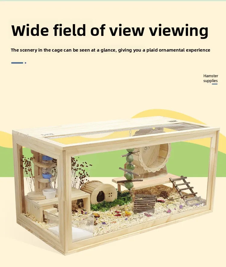 Hamster Frame Cage Solid Wood Acrylic Breathable Pet Cage Set for Golden Hamsters, Hedgehogs, Parrots, and Other Small Pets