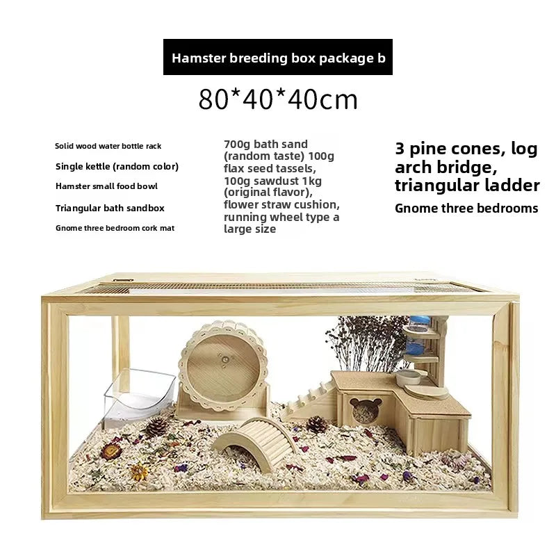 Hamster Frame Cage Solid Wood Acrylic Breathable Pet Cage Set for Golden Hamsters, Hedgehogs, Parrots, and Other Small Pets