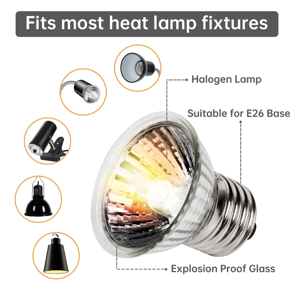 Reptile Heat Lamp Double-Head Heat Lamp with Clamp UVA UVB Reptile Light with Intelligent Cycle Timer with 2 Bulbs 25W+50W