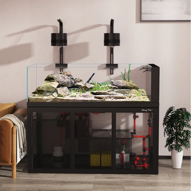 Gallon Aquarium Rectangle Square Glass Fish Tank Wooden Accessories For Home Office Elegant Marine Style Easy Living