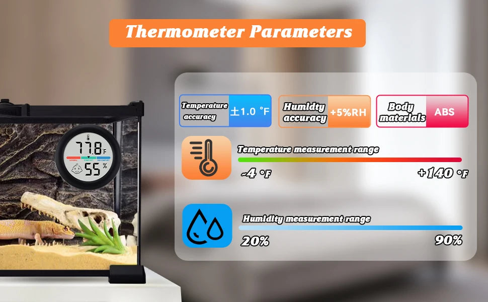 Reptile Tank Thermometer, Mini Digital Hygrometer Thermometer Gauge, Indoor Temperature Humidity Meter for Reptile Terrarium
