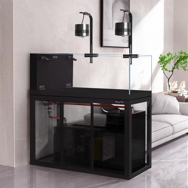Gallon Aquarium Rectangle Square Glass Fish Tank Wooden Accessories For Home Office Elegant Marine Style Easy Living