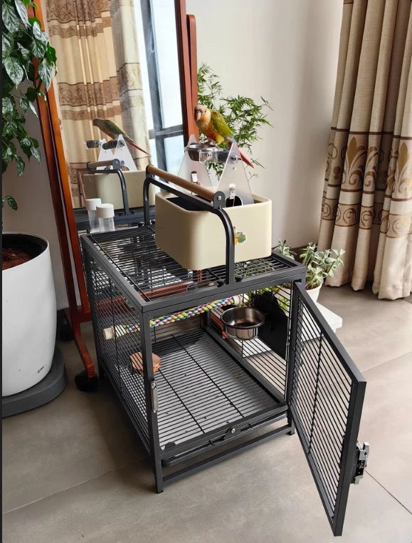 Travel Carrier Bird Cage Aviary For Bird Outside Iron Bird Cage Peony Tiger Pearl Parrot Carrying Cage 47.6 X 37.5 X 45.7 Cm