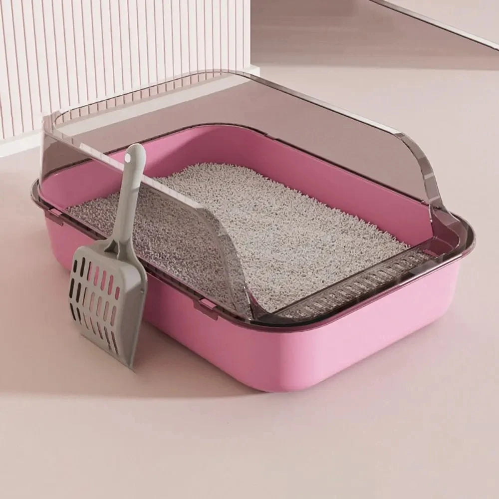 Open Type Cat Litter Box Semi Enclosed Splash Proof and Easy Clean Cat Toilet Cleaning Cat Litter Box with Cat Litter Shovel
