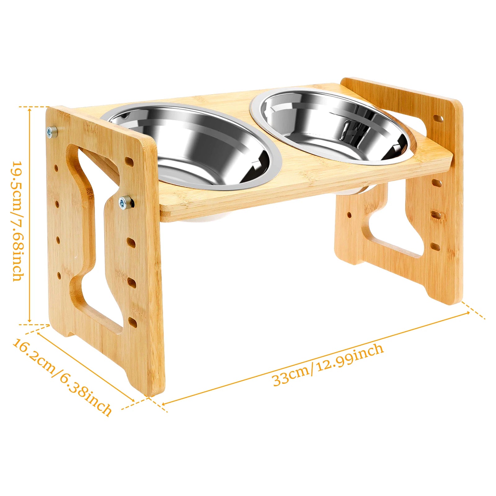 Elevated Dog Feeder Bowls Adjustable Raised Stand Wood Pet Double Stainless Steel Bowl Cat Dog Food Water Accessories
