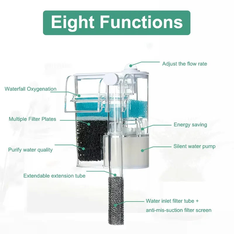 Fish Tank Filter small circulation Pump 3 in 1 Water Purification WaterfallOxygenation Silent Household wallMounted