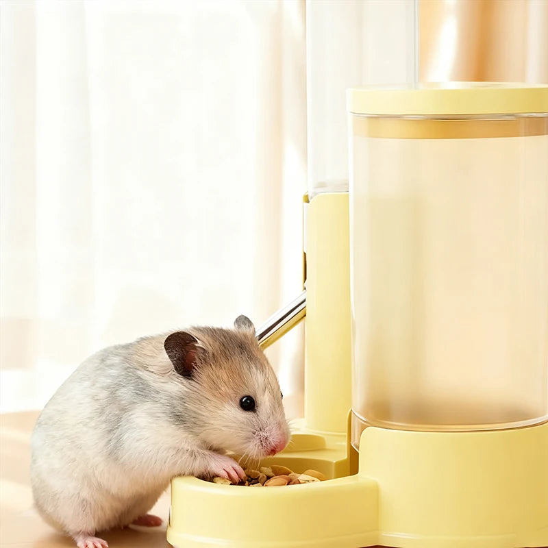 Hamster Water Dispenser Hamster Water Bottle Pet Auto Dispenser with Base No Drip Drinking Waterer with Food Feeding Bowl
