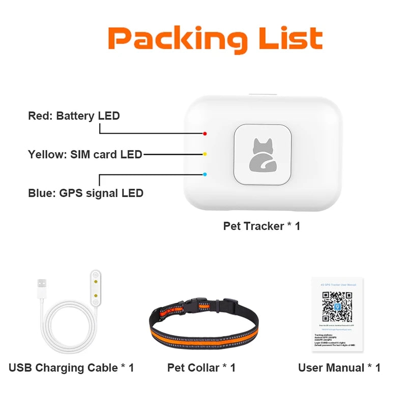 GPS Pet Tracker with Colorful LED Flash 4G Smart Pet Collar IP67 Waterproof Pet Pedometer Calorie Health Data Tracker