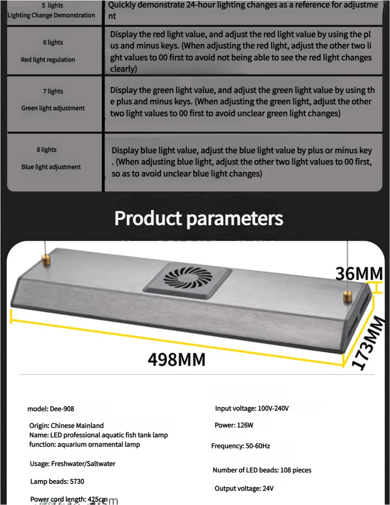 Fish Tank Light Full Spectrum Smart LED Aquarium Lighting Silent Cooling Fan Fish Tank Clamp Light