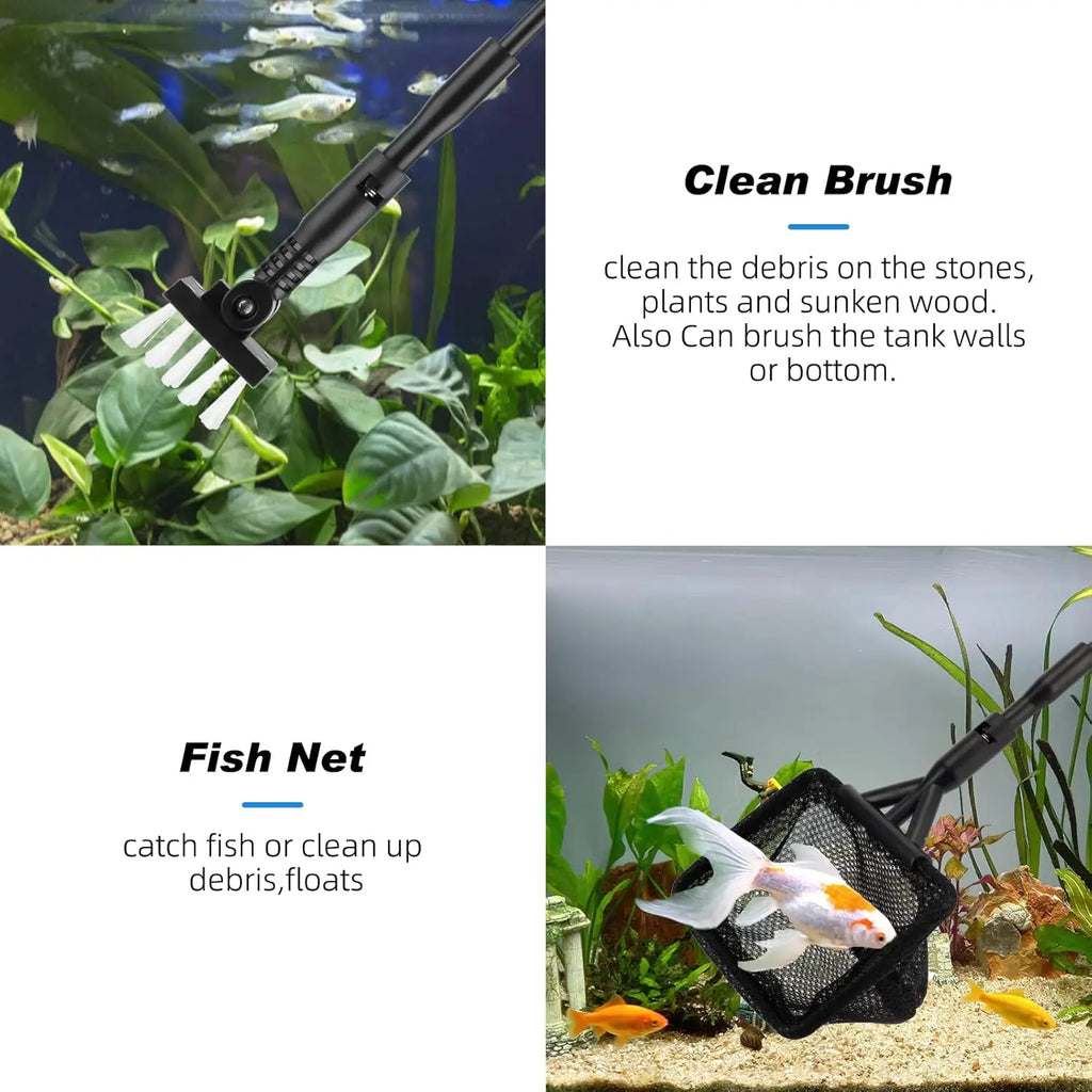 Fish Tank Cleaner, Aquarium Cleaning Tools Kit with Handle, Seaweed Scraper, Fishing Net, Sponge Brush,Wall Brush