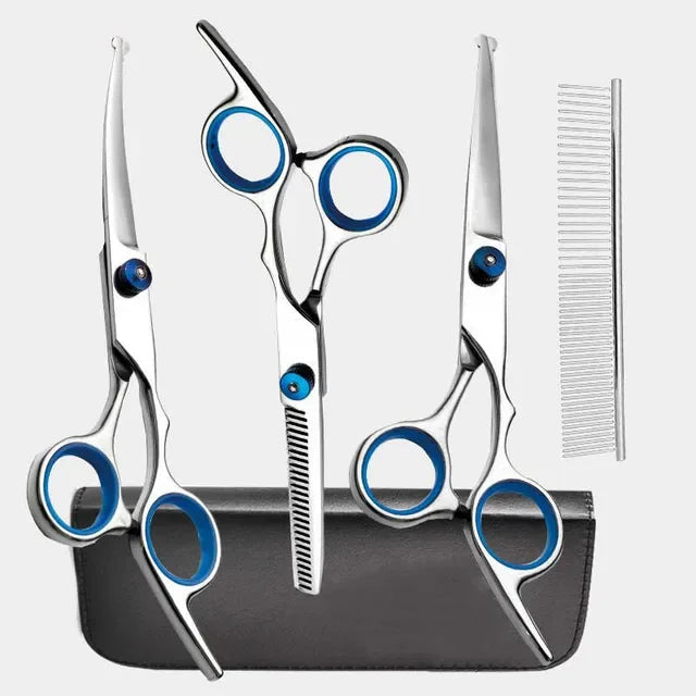 Pet Dog Cat Grooming Scissors Kit Safety round Tips Thinning  Set with Straight And Curved Blades Comb Professional Dog Groomer