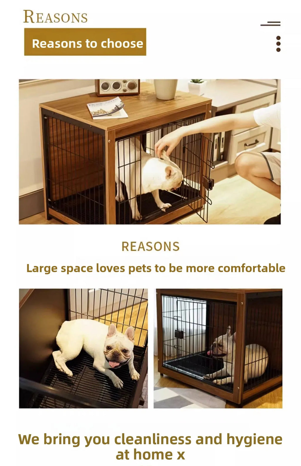 Dog Crate Wooden Pet Indoor Pen Home with Litter Box Separate Dog Kennel