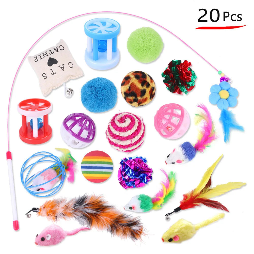Cat Toy Set Interactive Play Kitten Toys for Indoor Cats Fun Exercise Entertainment Pet Fishing Rod Teaser Wand Plush Mouse
