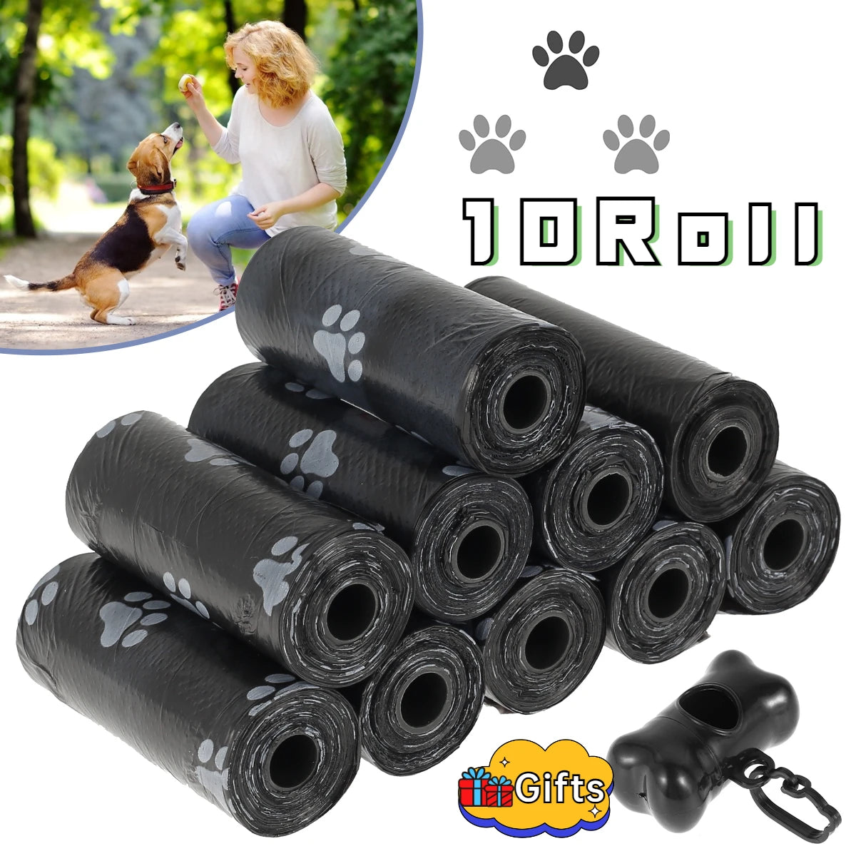 10/30/50Roll Dog Poop Disposable Pet Waste Bags Dog  Design Pet Poop Clean Pick Up Bone Bag Dispenser Tools