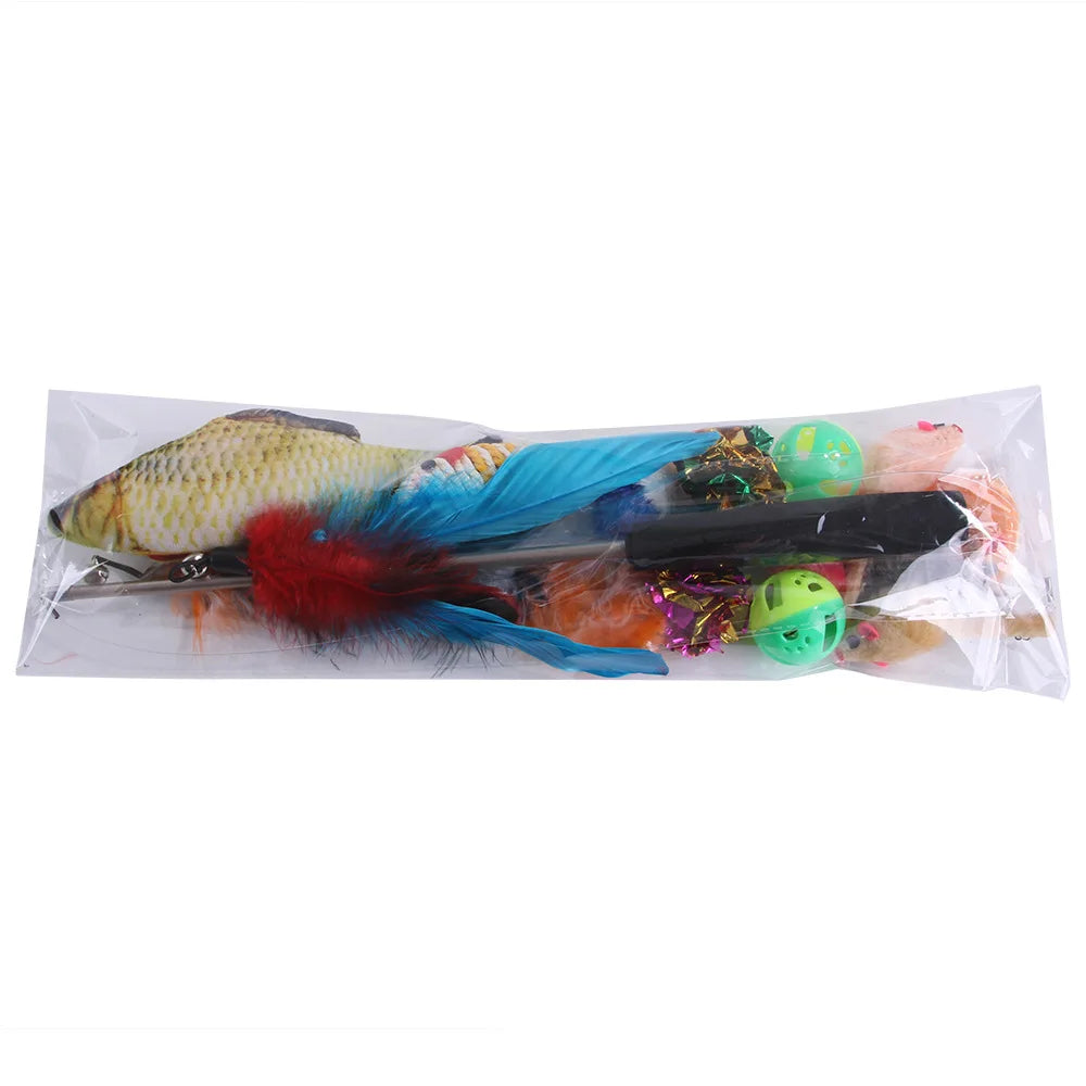 Cat Toy Set Interactive Play Kitten Toys for Indoor Cats Fun Exercise Entertainment Pet Fishing Rod Teaser Wand Plush Mouse