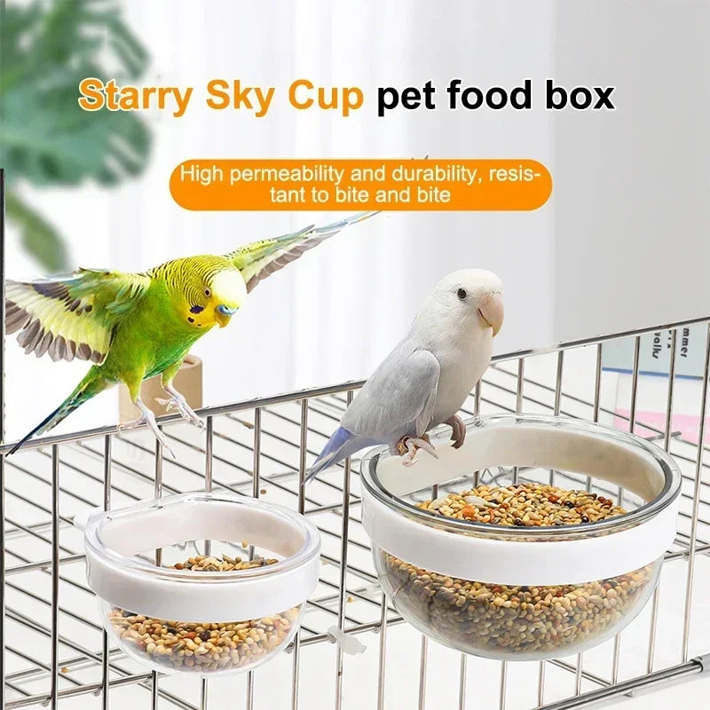 Bird Feeding Bowl Detachable Transparent Plastics Bowl Food Cup For Cage Convenient Hanging Parrots Water Feeder Pet Supplies