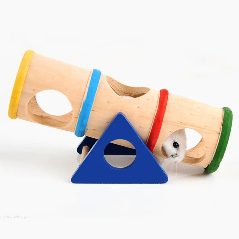 Hamster Toys Cage Wooden Colorful Seesaw House Hide Play Pet Toys for Hamster Rat Mouse Mice Guinea Pig Cage Accessories