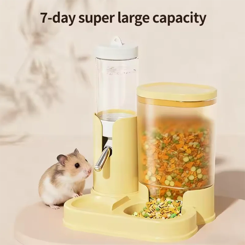 Hamster Water Dispenser Hamster Water Bottle Pet Auto Dispenser with Base No Drip Drinking Waterer with Food Feeding Bowl