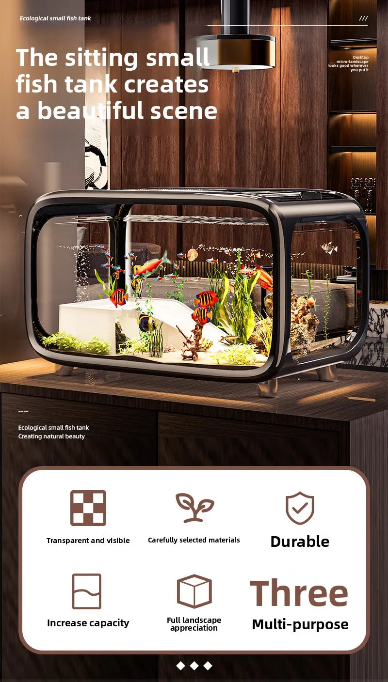 Home Living Room Ornamental Fish Tank Ecological Landscape Filtration Oxygen Generation Aquariums Multi-functional Feeding Tank