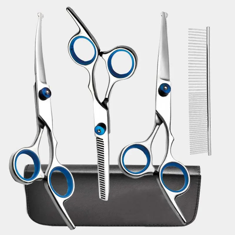Pet Dog Cat Grooming Scissors Kit Safety round Tips Thinning  Set with Straight And Curved Blades Comb Professional Dog Groomer