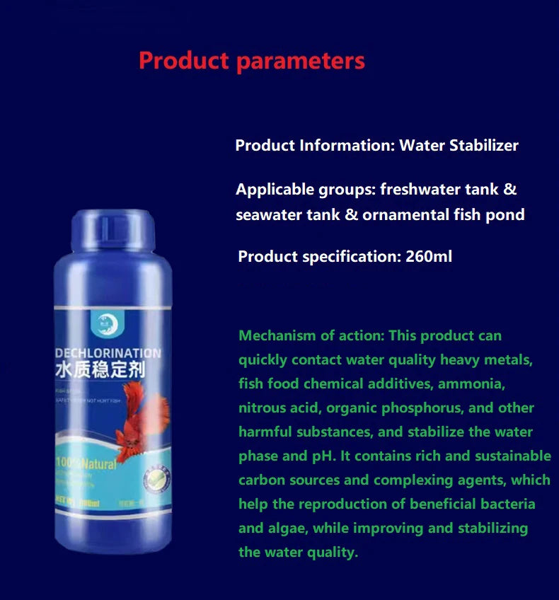 Fish Tank Water Purifier, Tropical Ornamental Fish, Chlorine Removal, Fishbowl, Change Water Stabilizer, 260ml