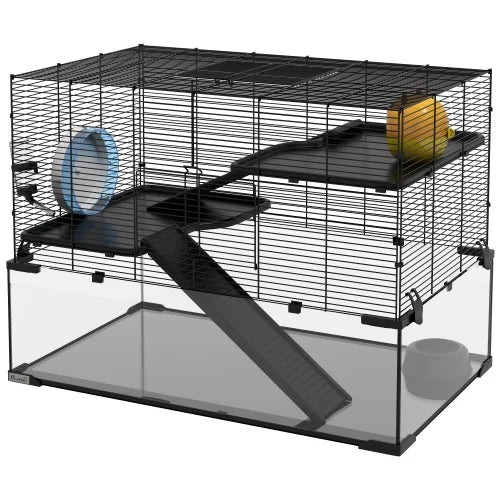 Three-tier Hamster Cage, With Quick Delivery, Glass Basin, Ramp And Sports Wheel, Suitable For Small Hamsters.