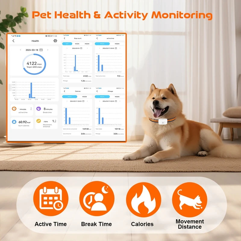 GPS Pet Tracker with Colorful LED Flash 4G Smart Pet Collar IP67 Waterproof Pet Pedometer Calorie Health Data Tracker