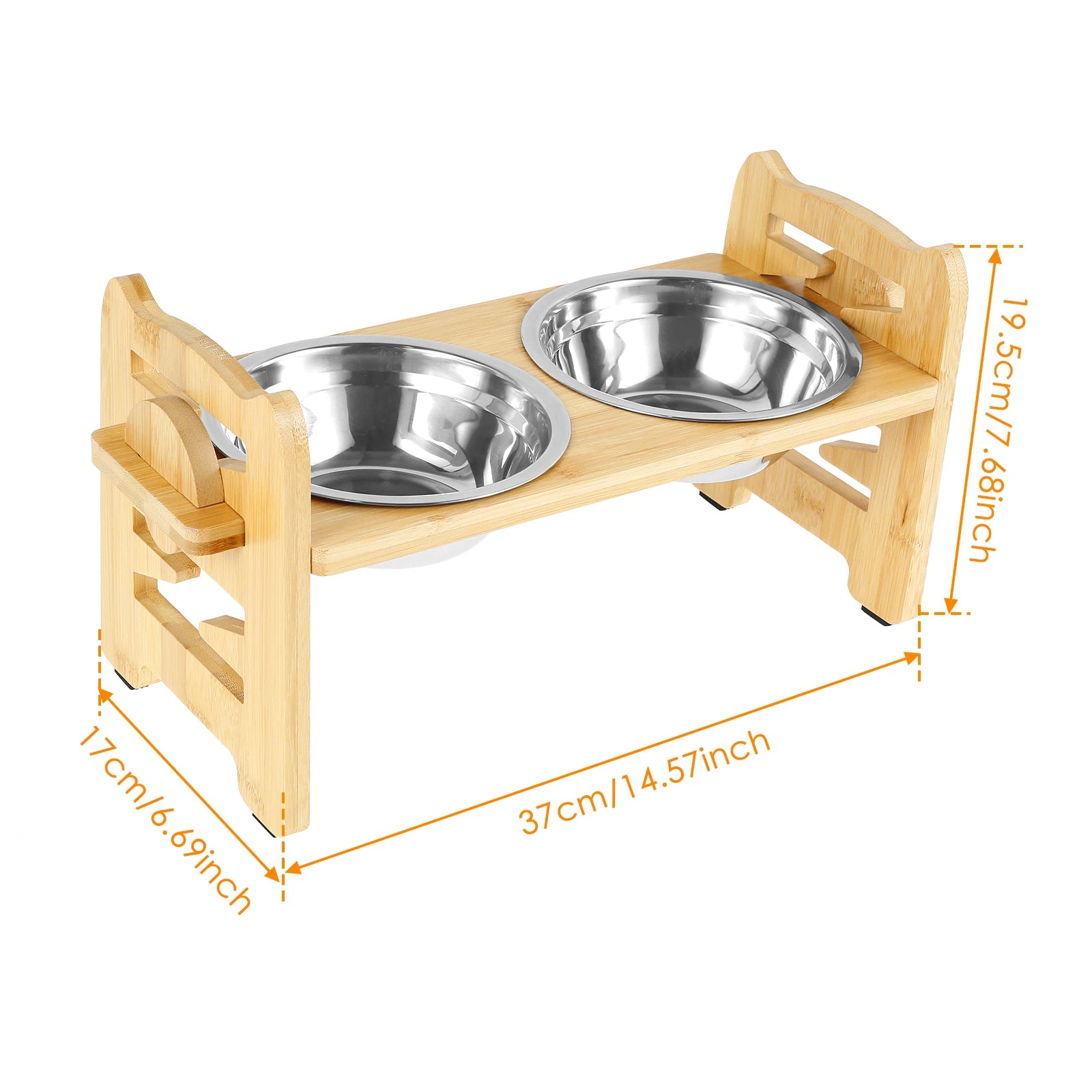 Elevated Dog Feeder Bowls Adjustable Raised Stand Wood Pet Double Stainless Steel Bowl Cat Dog Food Water Accessories