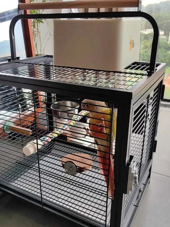 Travel Carrier Bird Cage Aviary For Bird Outside Iron Bird Cage Peony Tiger Pearl Parrot Carrying Cage 47.6 X 37.5 X 45.7 Cm