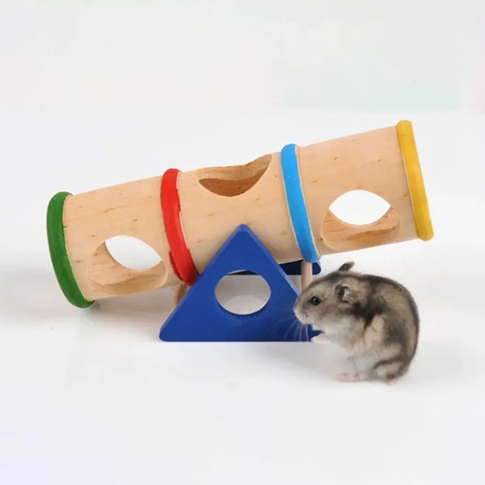 Hamster Toys Cage Wooden Colorful Seesaw House Hide Play Pet Toys for Hamster Rat Mouse Mice Guinea Pig Cage Accessories