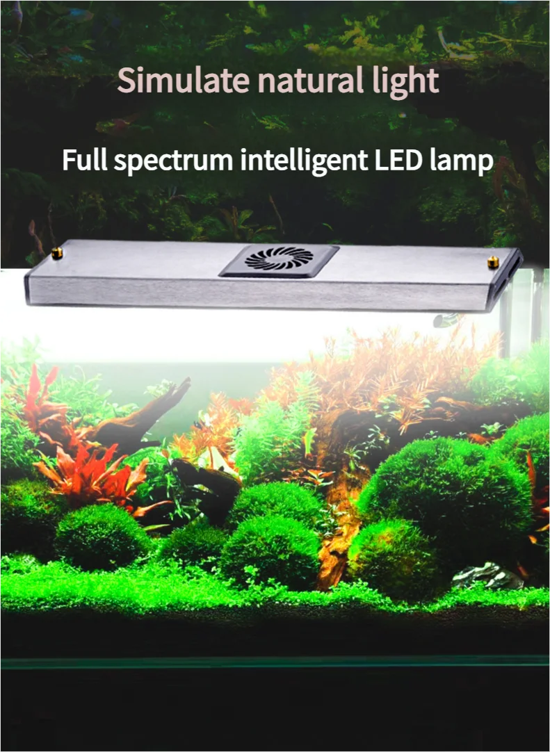 Fish Tank Light Full Spectrum Smart LED Aquarium Lighting Silent Cooling Fan Fish Tank Clamp Light