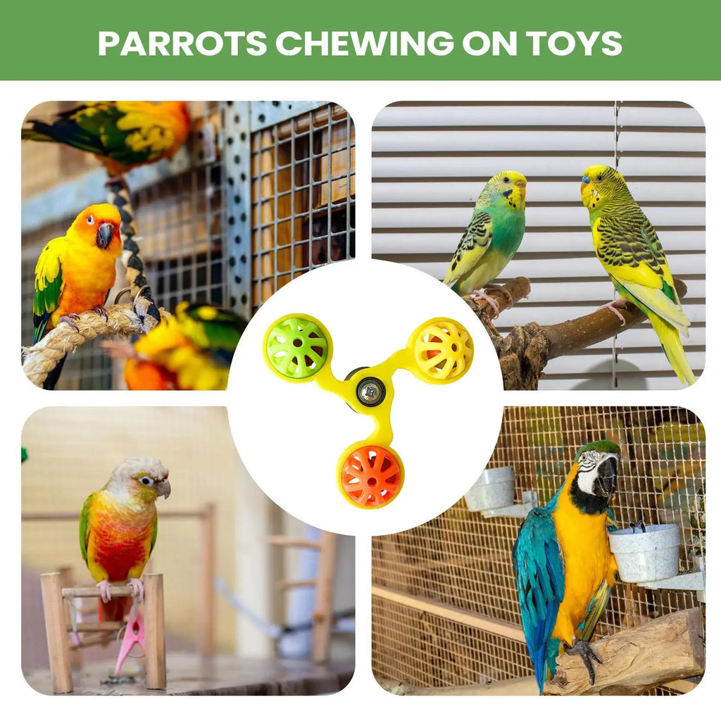 Bird Toys Fun Rotating Windmill with 3 Bells Bird Cage Toys for Parakeet Conure Cockatiel Lovebird Enrichment Play Chewing