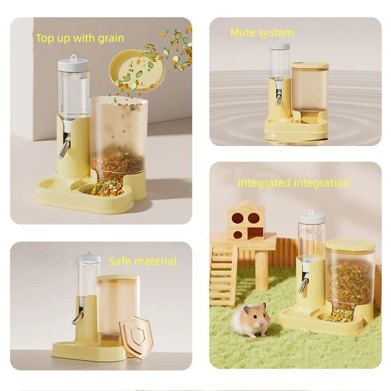 Hamster Water Dispenser Hamster Water Bottle Pet Auto Dispenser with Base No Drip Drinking Waterer with Food Feeding Bowl