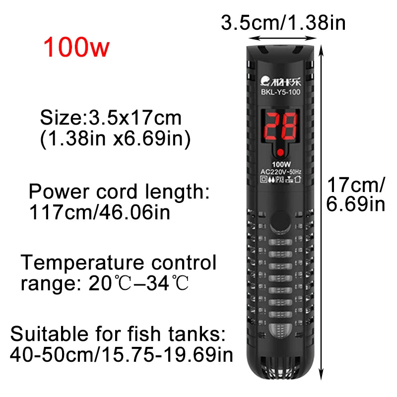 Aquarium Heater Fish Tank LCD Display Digital Thermostat Submersible Water Heating Rod Constant Temperature Control 220v