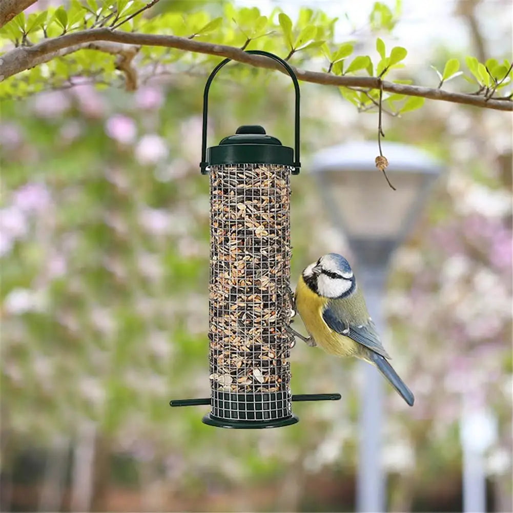 Pet Bird Hanging Feeders Outdoor Pet Parrot Seeds Food Feeder Wild Bird Grid Food Dispensers Yard Garden Bird Feeding Device
