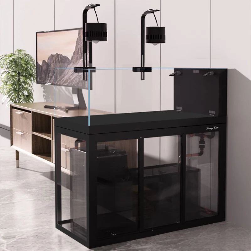 Gallon Aquarium Rectangle Square Glass Fish Tank Wooden Accessories For Home Office Elegant Marine Style Easy Living